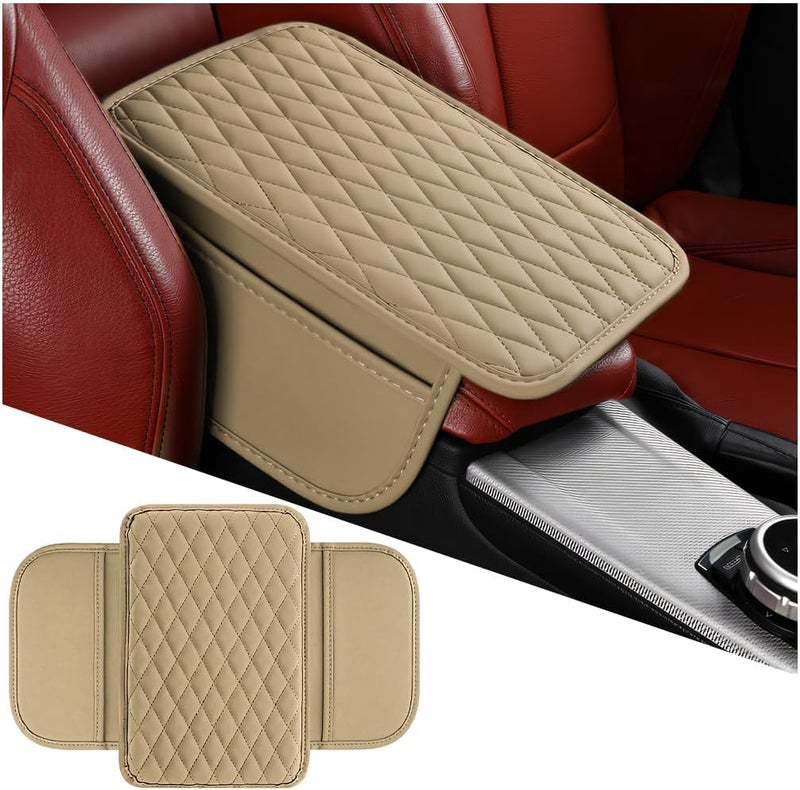 Mandark Car Center Console Cover, Microfiber Leather Vehicle Armrest Protector Cushion with 2 Storage Bags, Auto Interior Arm Rest Seat Box Pad Accessories, Universal for SUV, Sedan, Truck (Beige) - Image 1